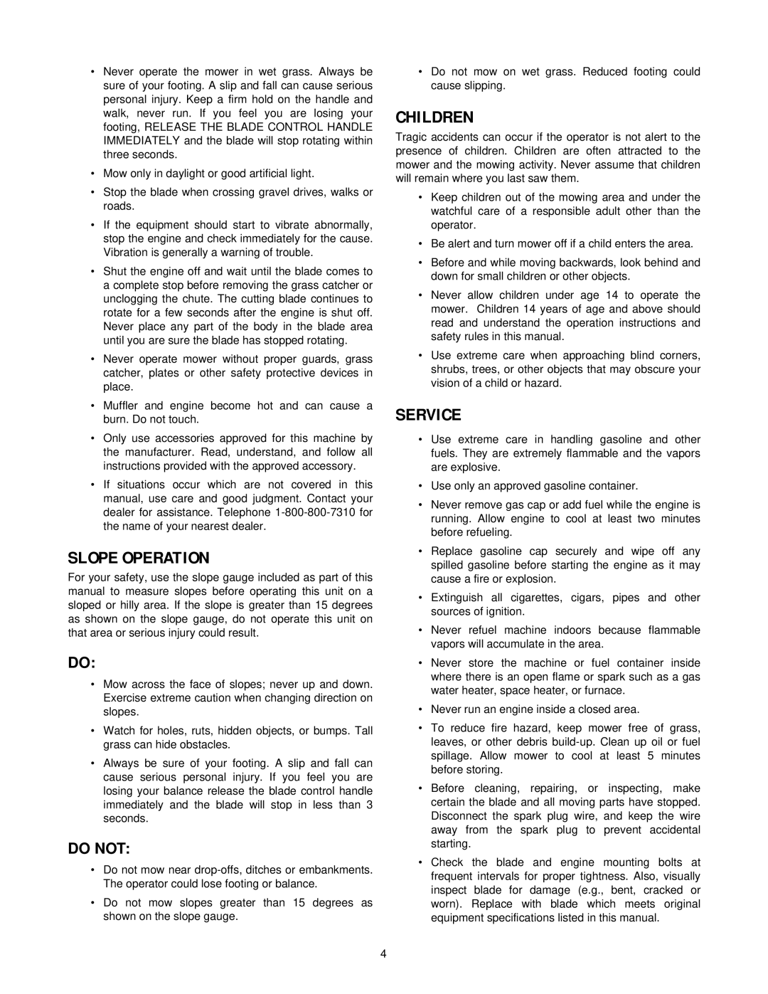 Yard-Man 11A-589 Series manual Slope Operation 