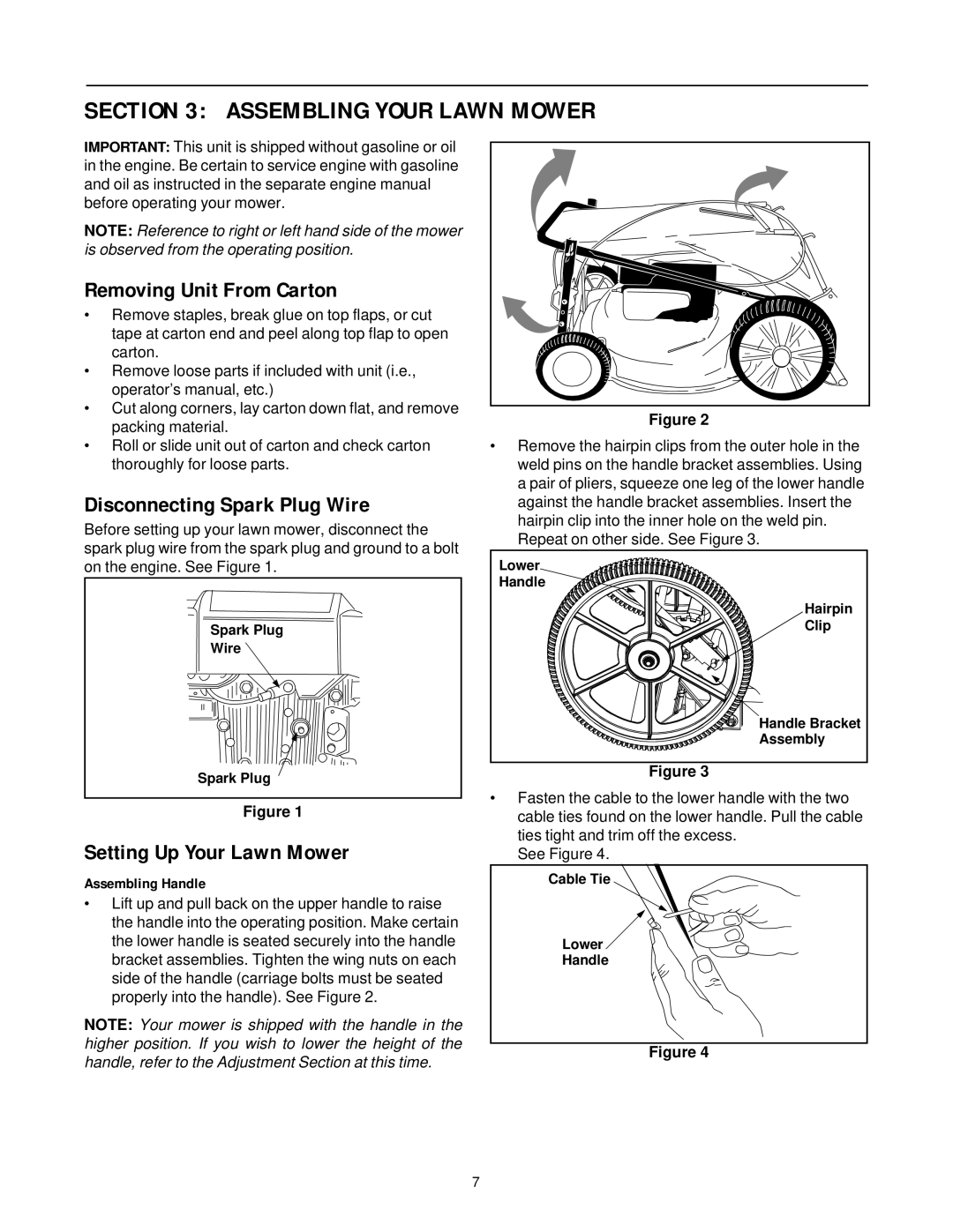 Yard-Man 11A-589 Series manual Assembling Your Lawn Mower, Removing Unit From Carton, Disconnecting Spark Plug Wire 