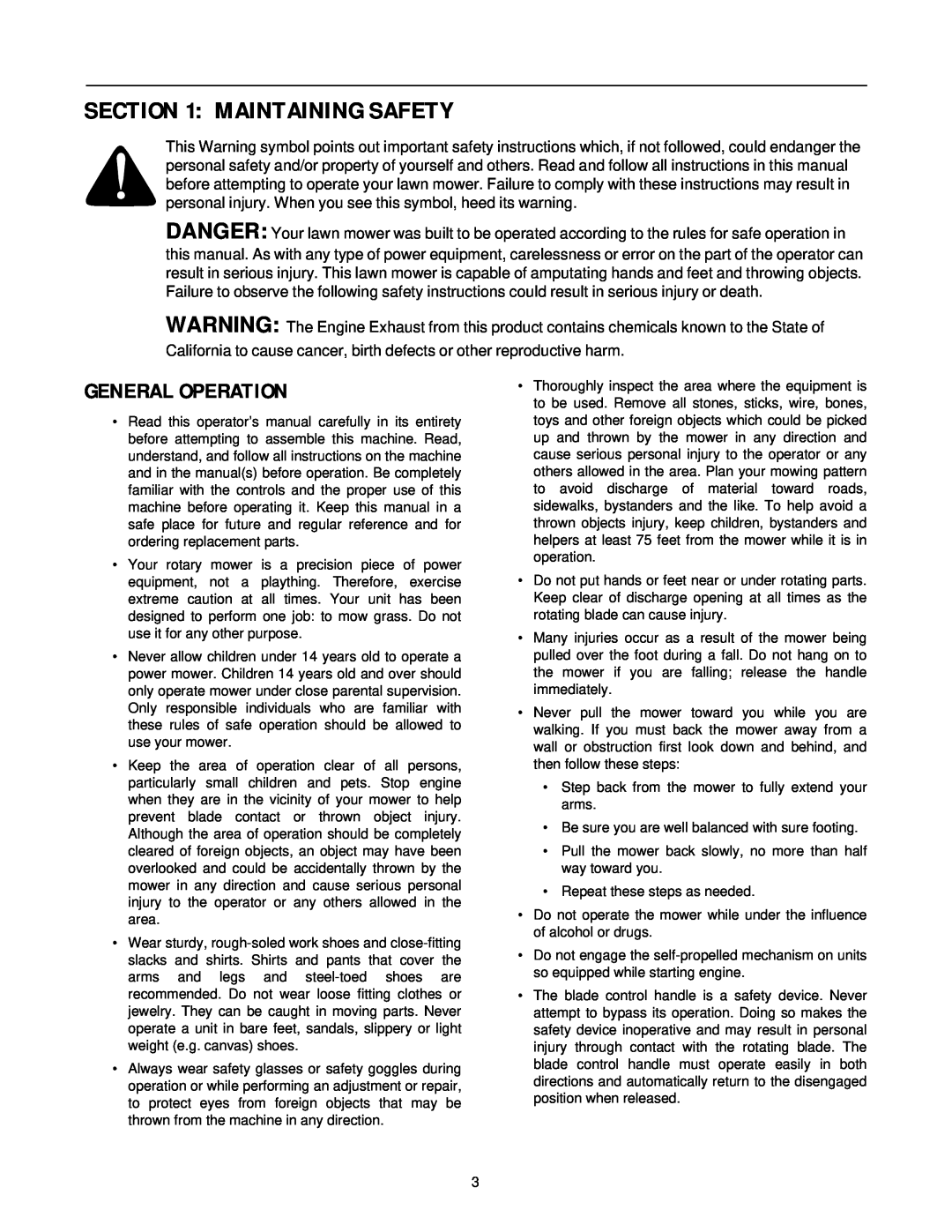 Yard-Man 11A-589 Series manual Maintaining Safety, General Operation 
