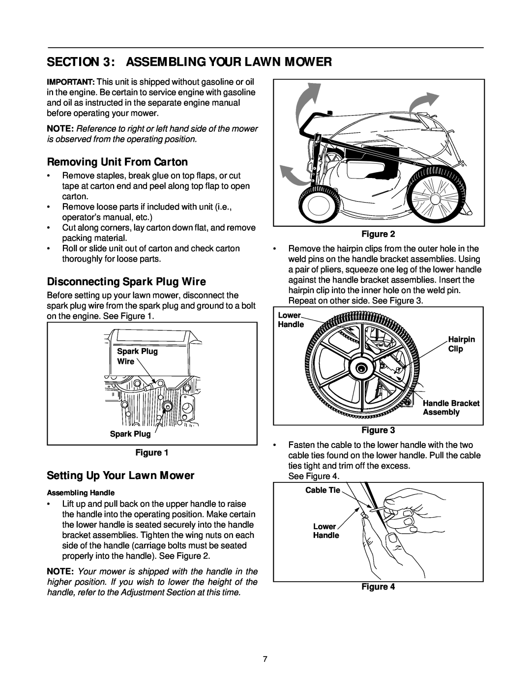 Yard-Man 11A-589 Series manual Assembling Your Lawn Mower, Removing Unit From Carton, Disconnecting Spark Plug Wire 