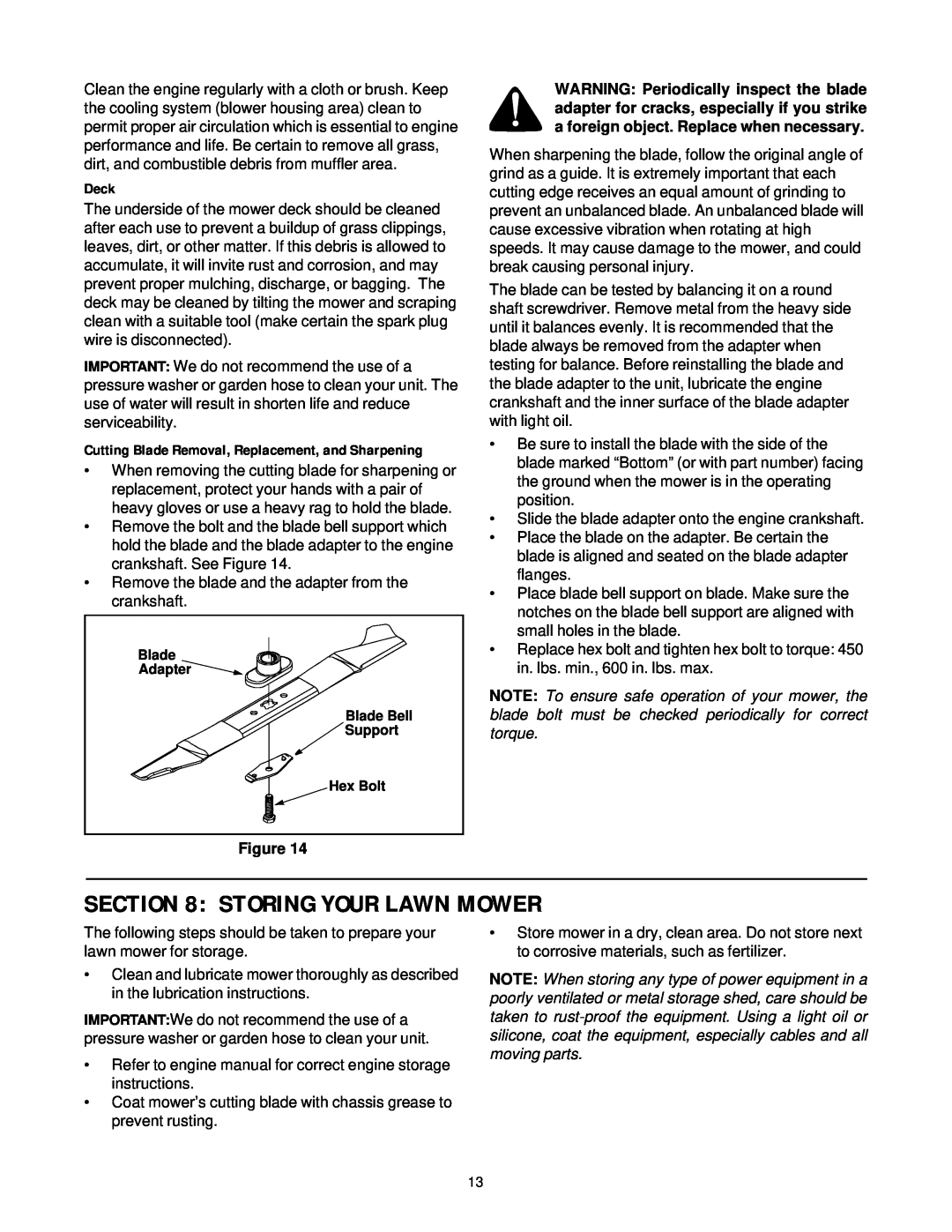 Yard-Man 11A-589C401 manual Storing Your Lawn Mower, Deck 