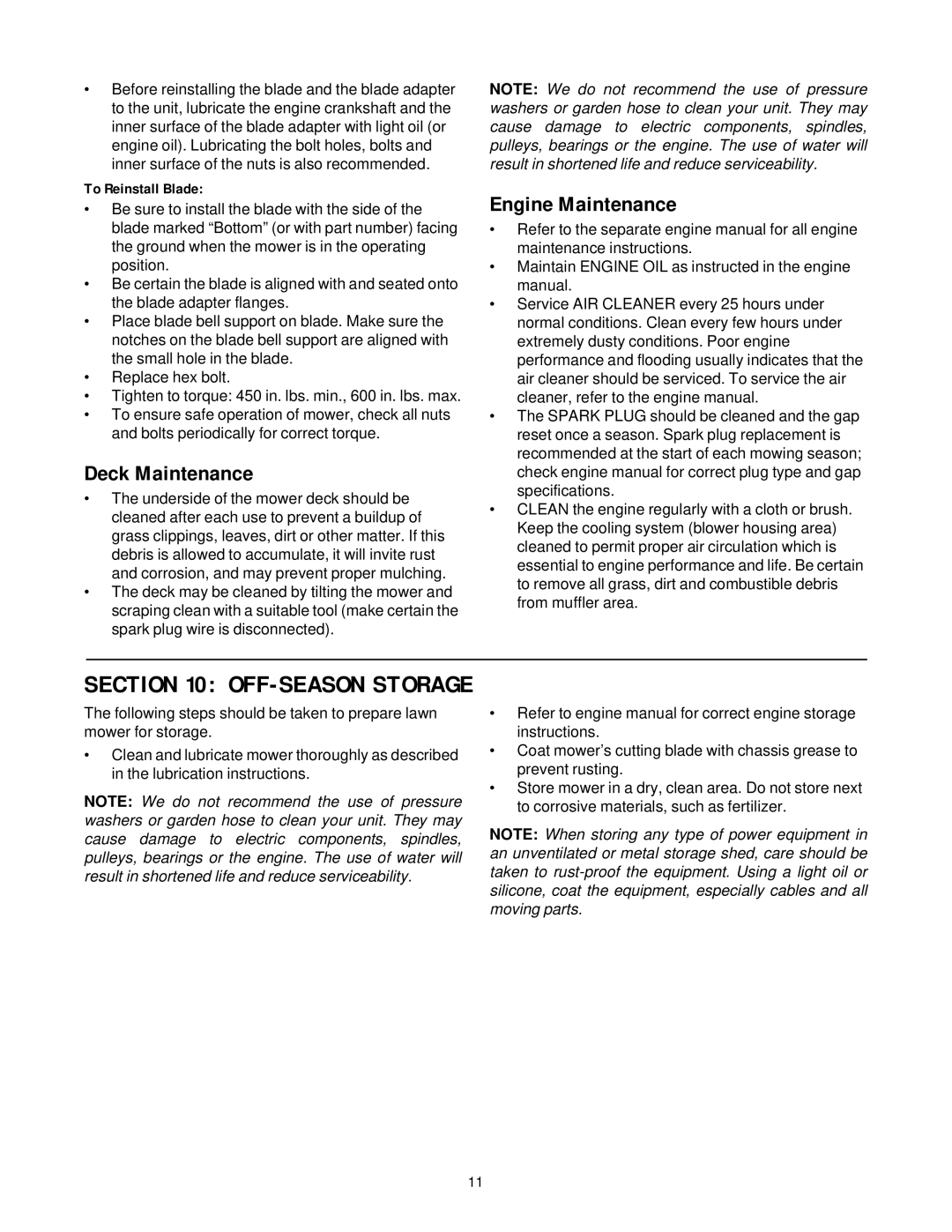 Yard-Man 11B-106C701, 11B-106C401 manual Deck Maintenance, Engine Maintenance 