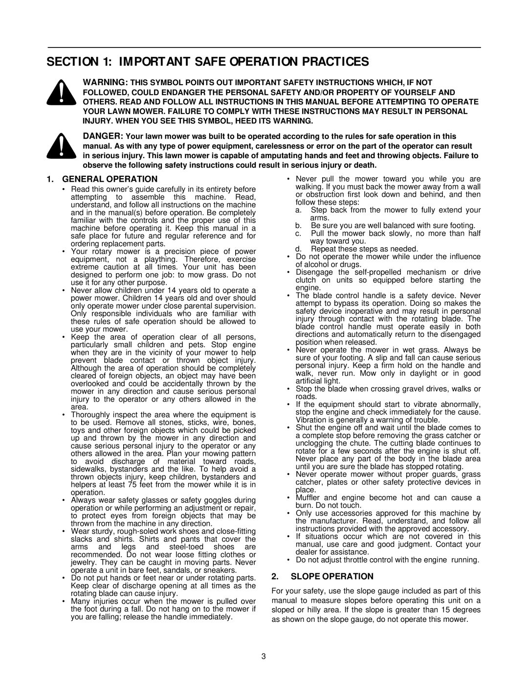 Yard-Man 11B-106C701, 11B-106C401 manual Important Safe Operation Practices, General Operation 