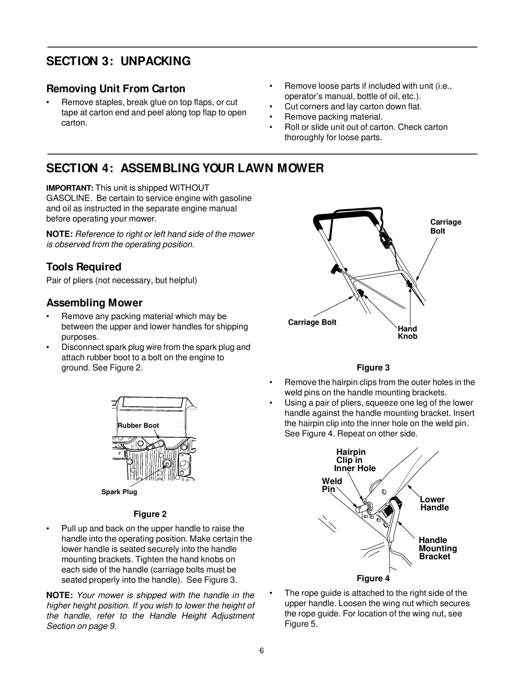 Yard-Man 11B-106C401 Unpacking, Assembling Your Lawn Mower, Removing Unit From Carton, Tools Required, Assembling Mower 