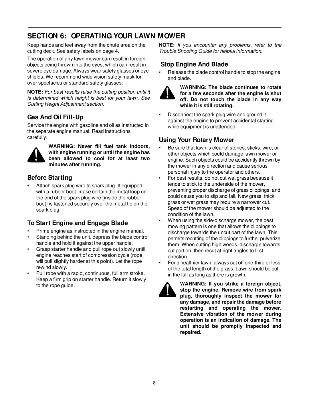 Yard-Man 11B-106C401, 11B-106C701 manual Operating Your Lawn Mower 