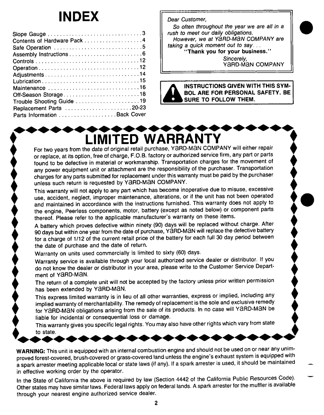 Yard-Man 120898E manual 