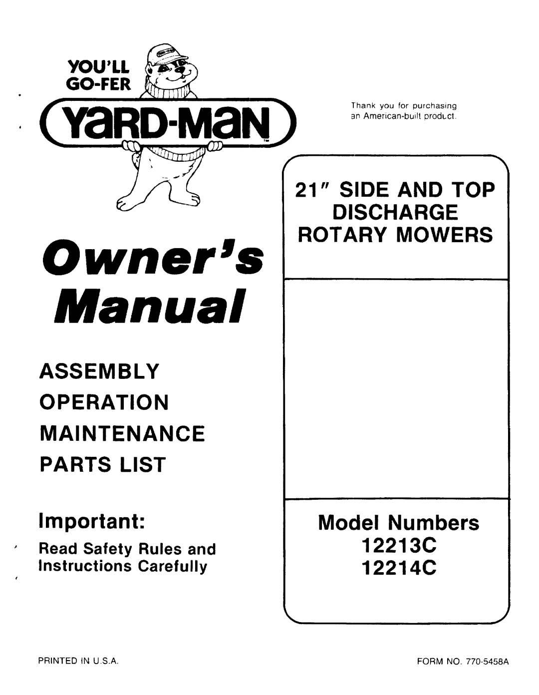 Yard-Man 12213C, 12214C manual 