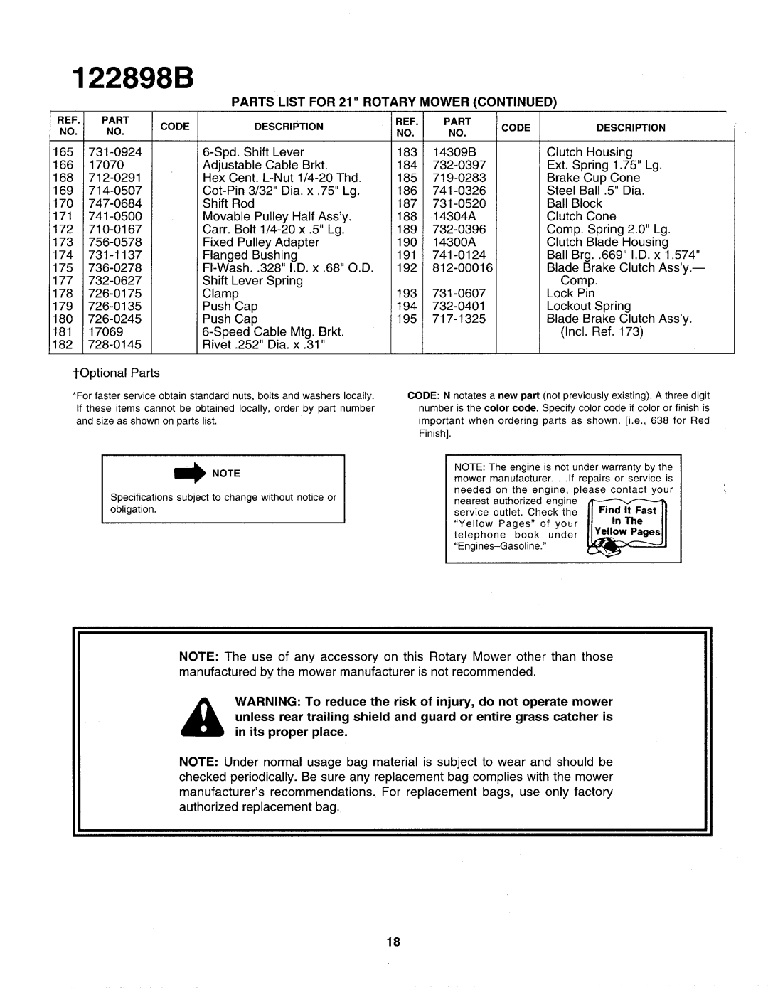 Yard-Man 122898B manual 