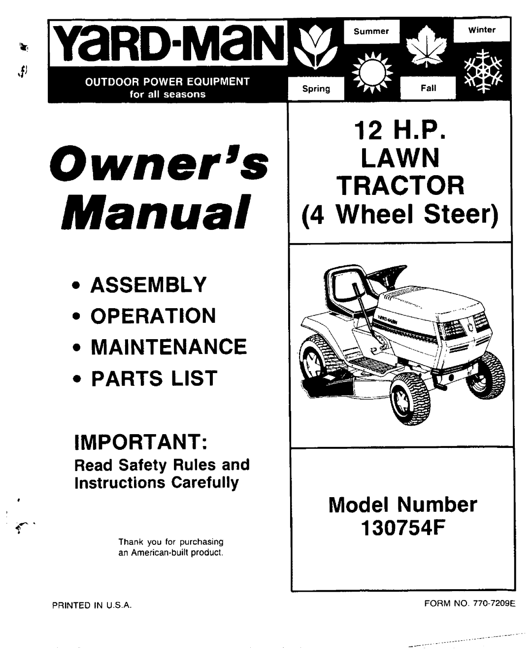 Yard-Man 130754F manual 