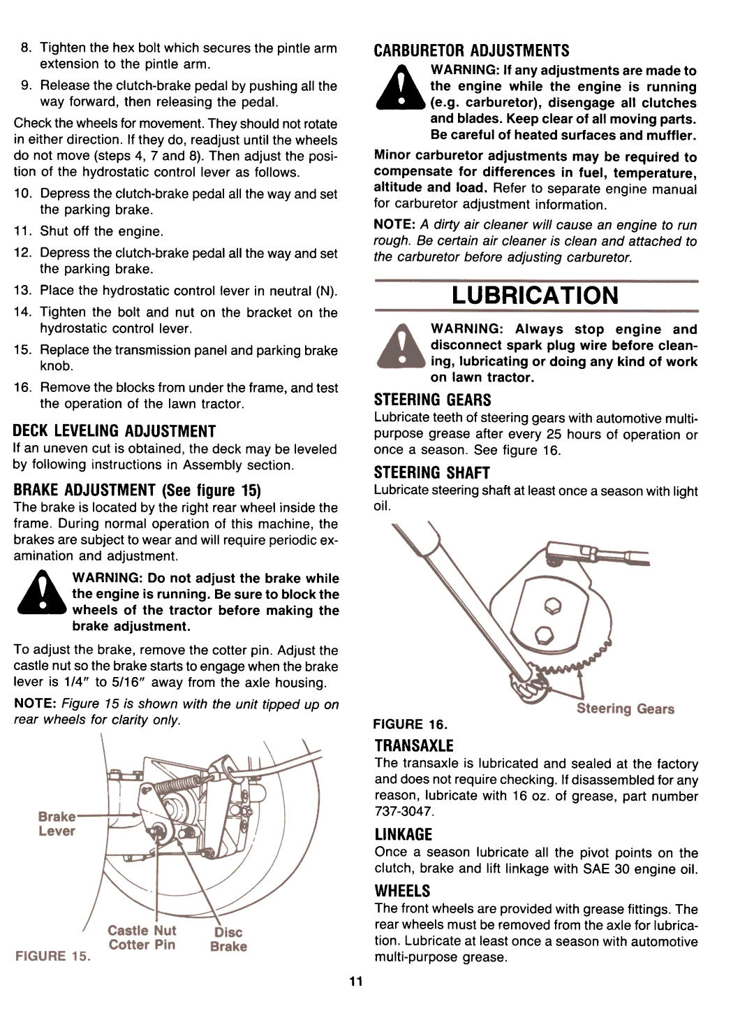 Yard-Man 131734G Decklevelingadjustment, Carburetoradjustments, Steeringgears, Steeringshaft, Transaxle, Linkage, Wheels 