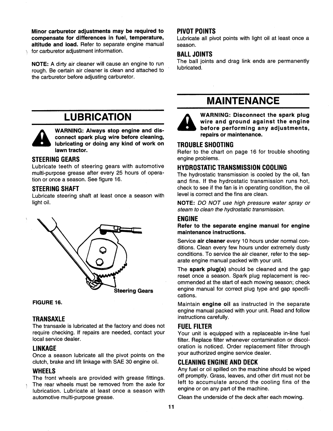 Yard-Man 133Q694G401 owner manual Lubrication, Maintenance 