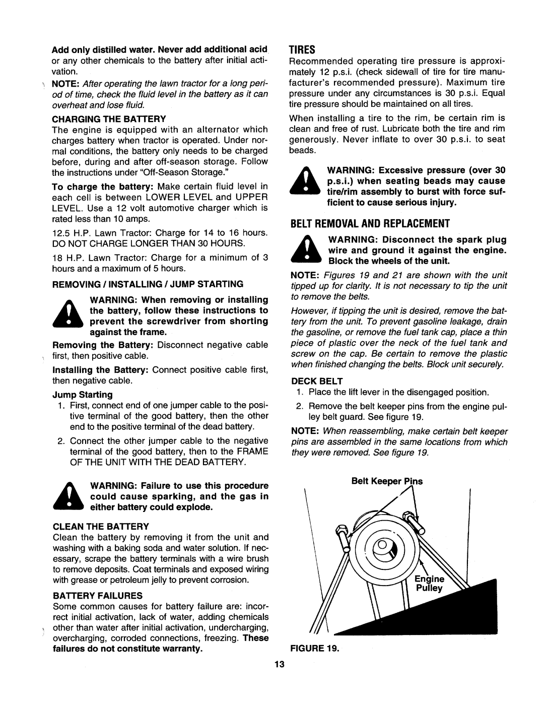 Yard-Man 133Q694G401 owner manual Tires, Beltremoval and Replacement 