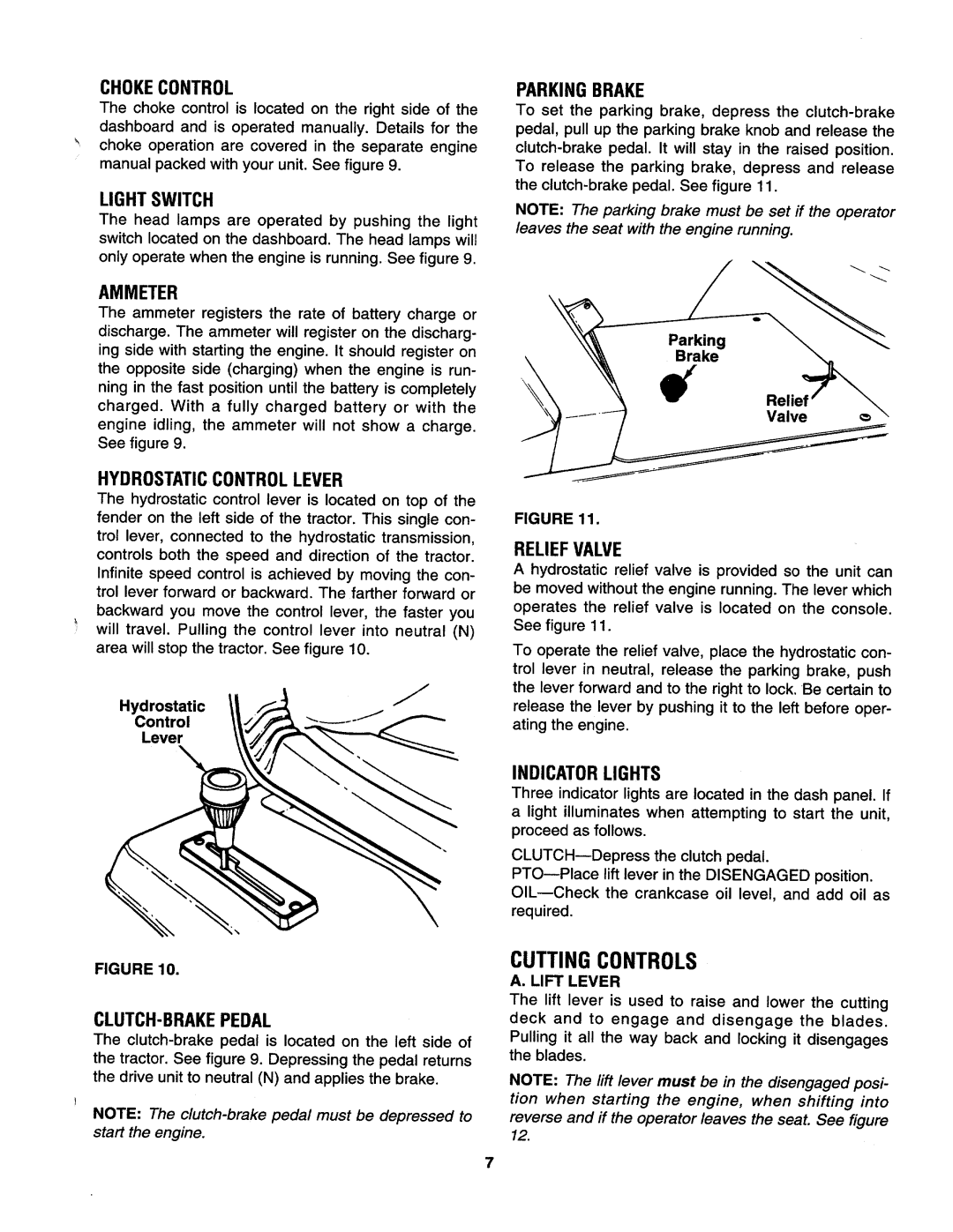 Yard-Man 133Q694G401 Chokecontrol, Light Switch, Ammeter, Hydrostaticcontrol Lever, Parking Brake, Relief Valve 