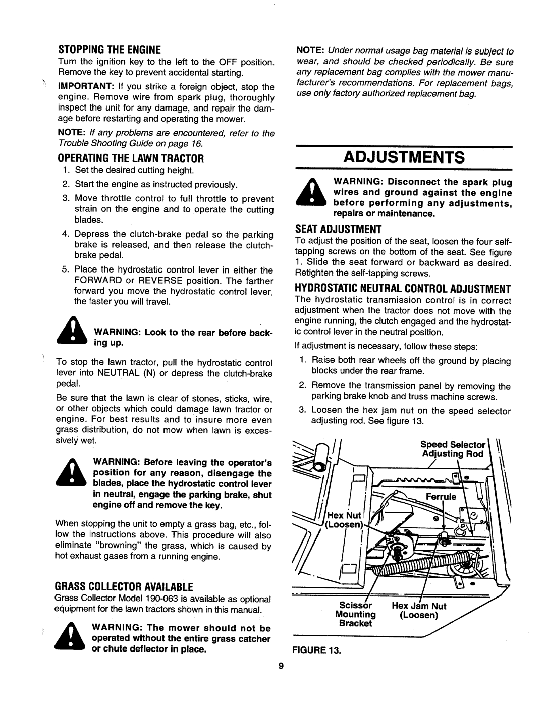 Yard-Man 133Q694G401 owner manual Adjustments 