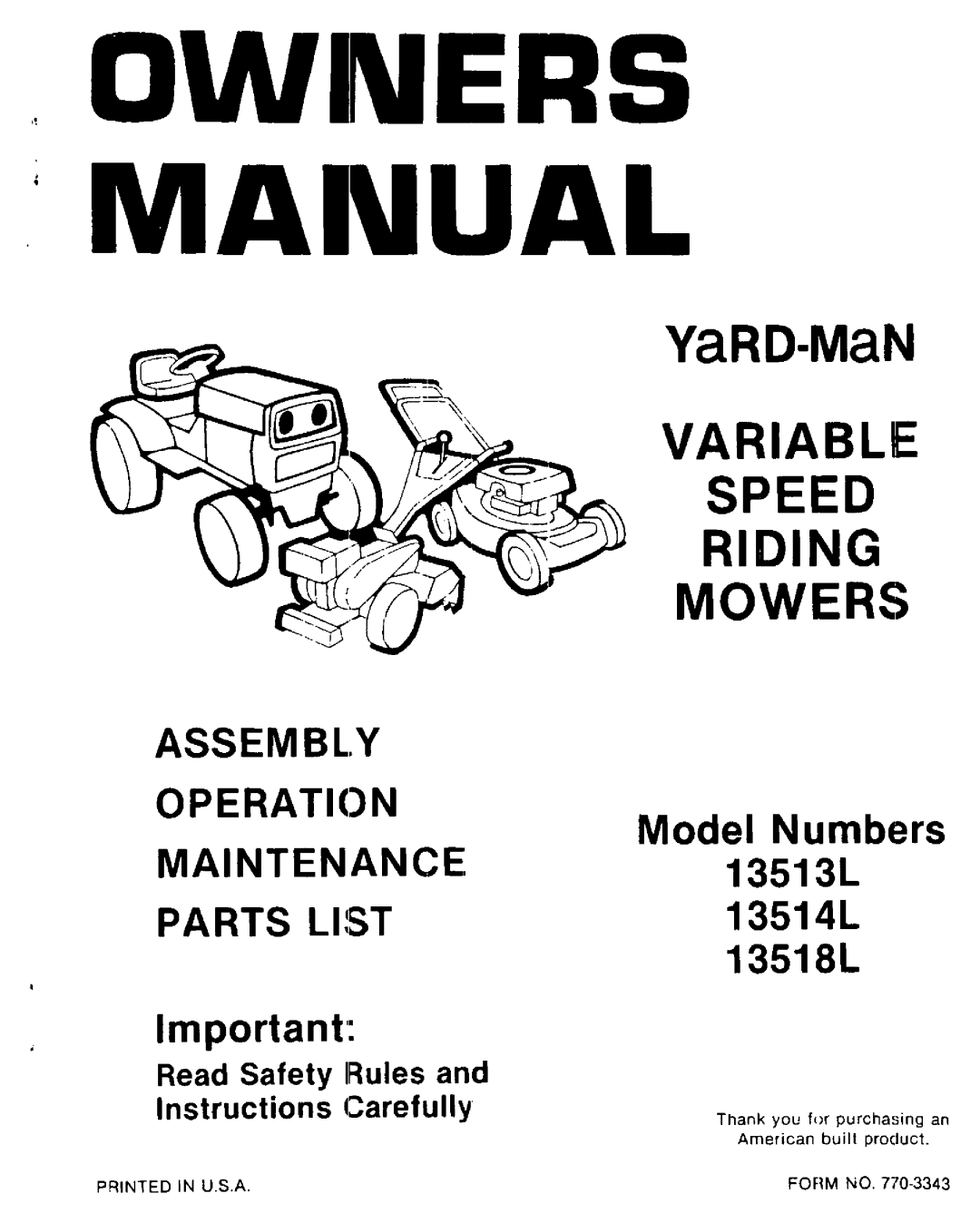 Yard-Man 13518L, 13514L, 13513L manual 