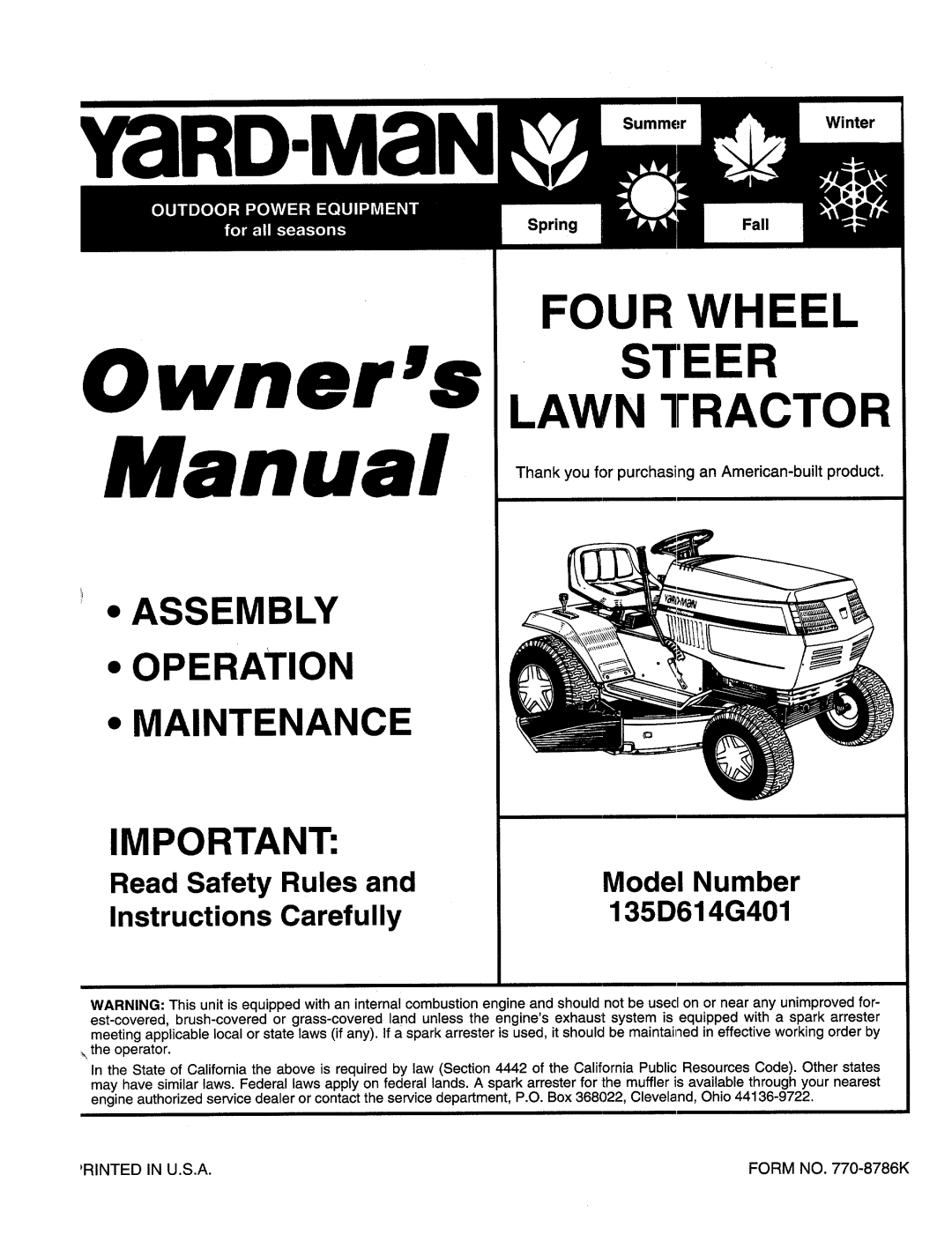 Yard-Man 135D614G401 manual 