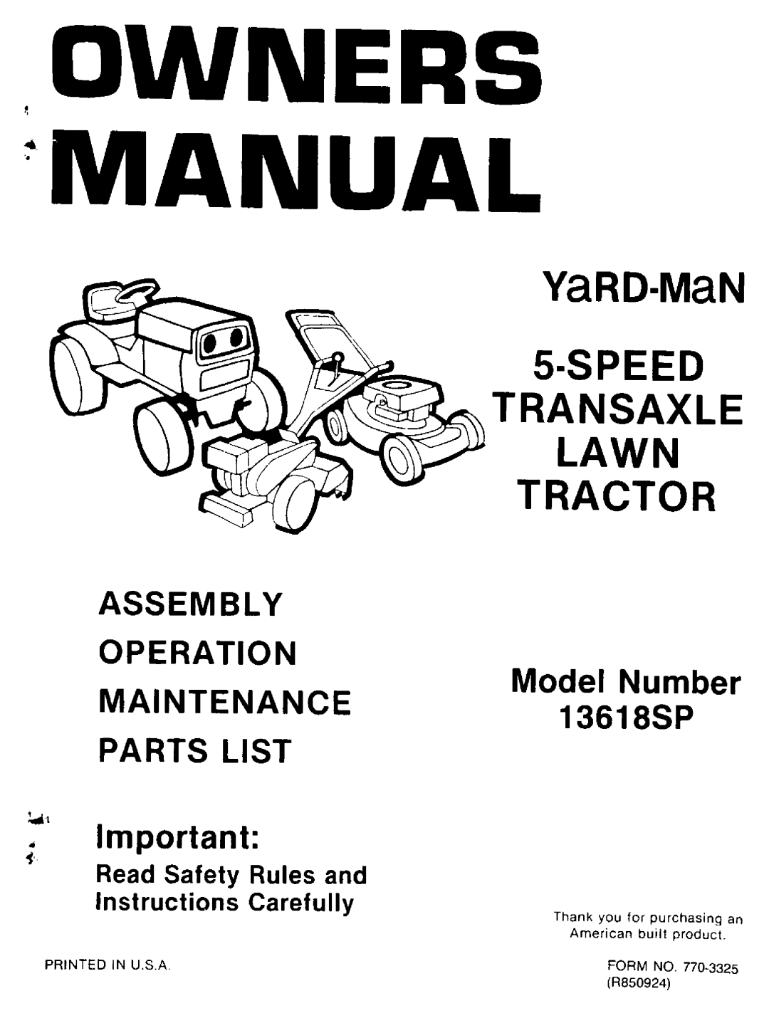 Yard-Man 13618SP manual 