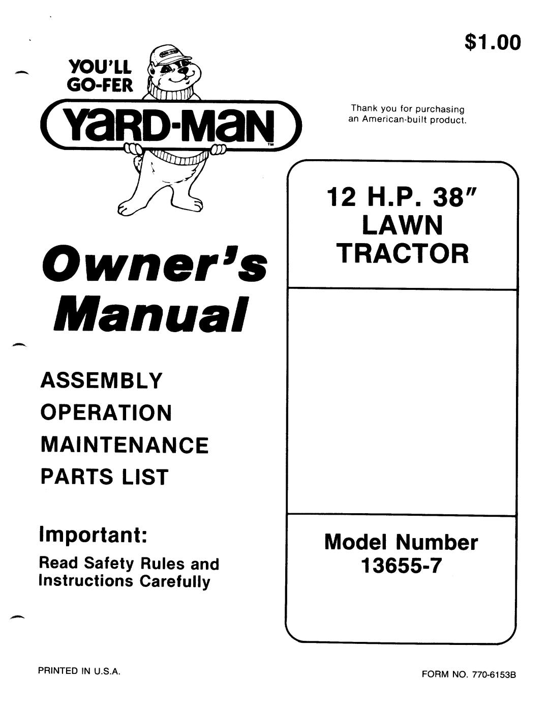 Yard-Man 13655-7 manual 