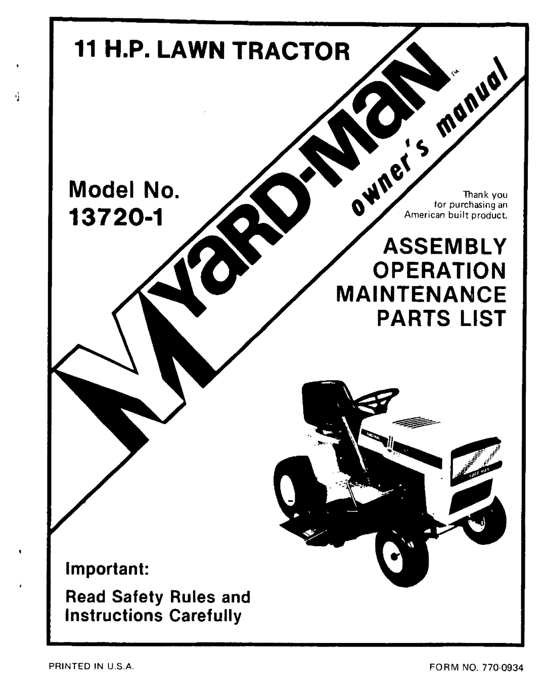 Yard-Man 13720-1 manual 