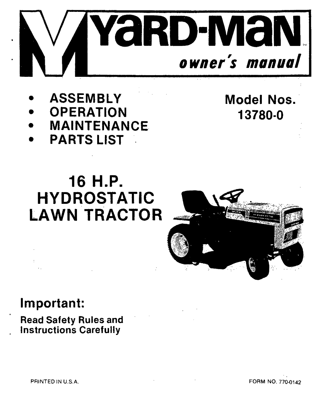 Yard-Man 13780-0 manual 