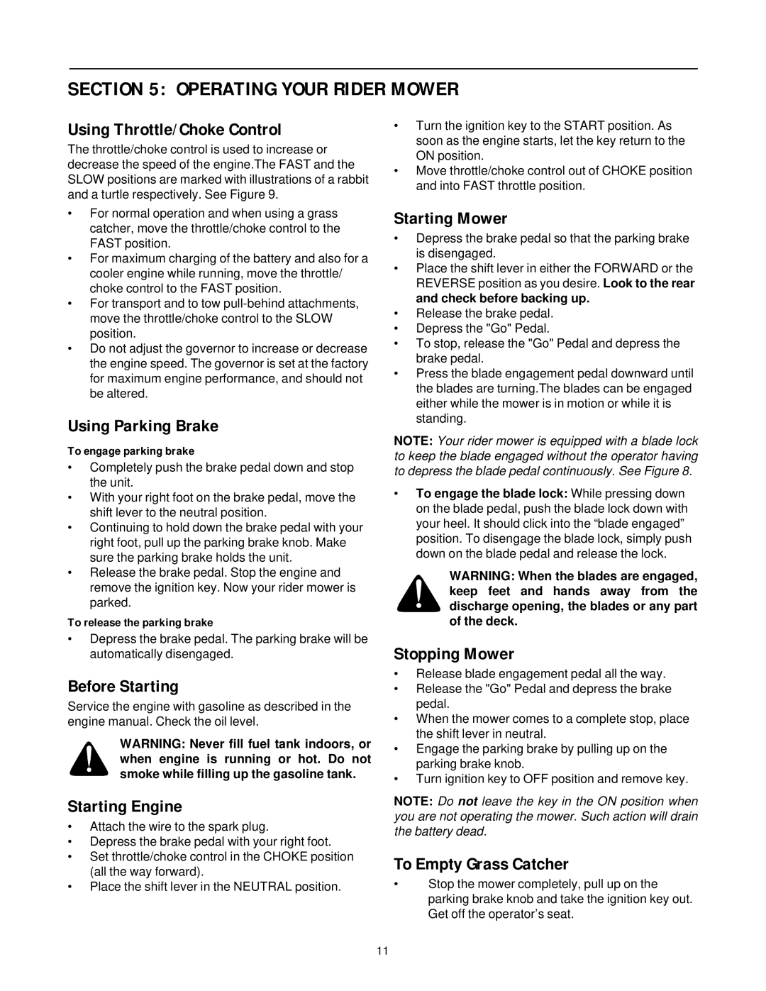 Yard-Man 13B-325-401 manual Operating Your Rider Mower 