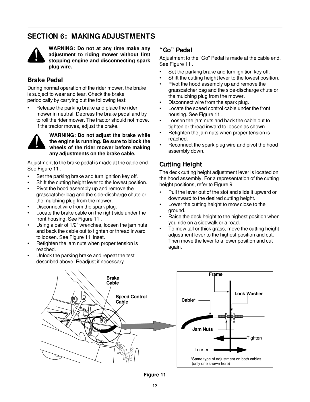 Yard-Man 13B-325-401 manual Brake Pedal, Go Pedal, Cutting Height 