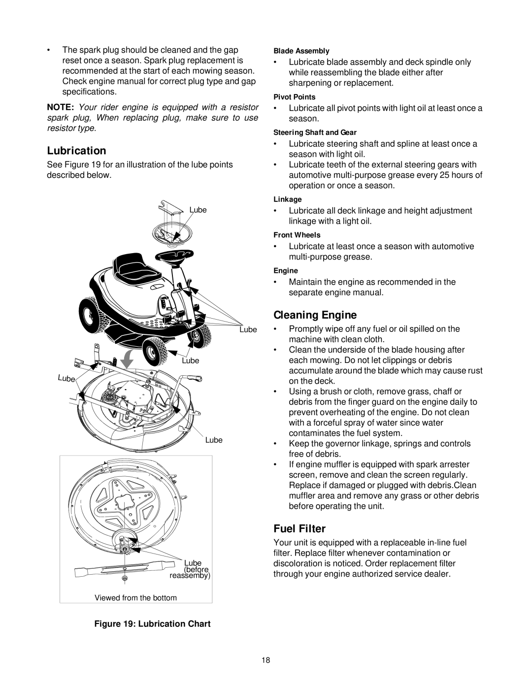 Yard-Man 13B-325-401 manual Lubrication, Cleaning Engine, Fuel Filter 