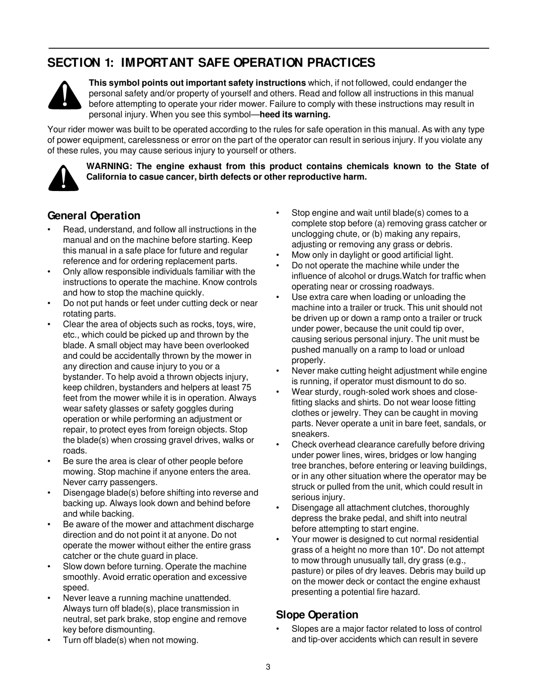 Yard-Man 13B-325-401 manual Important Safe Operation Practices, General Operation, Slope Operation 