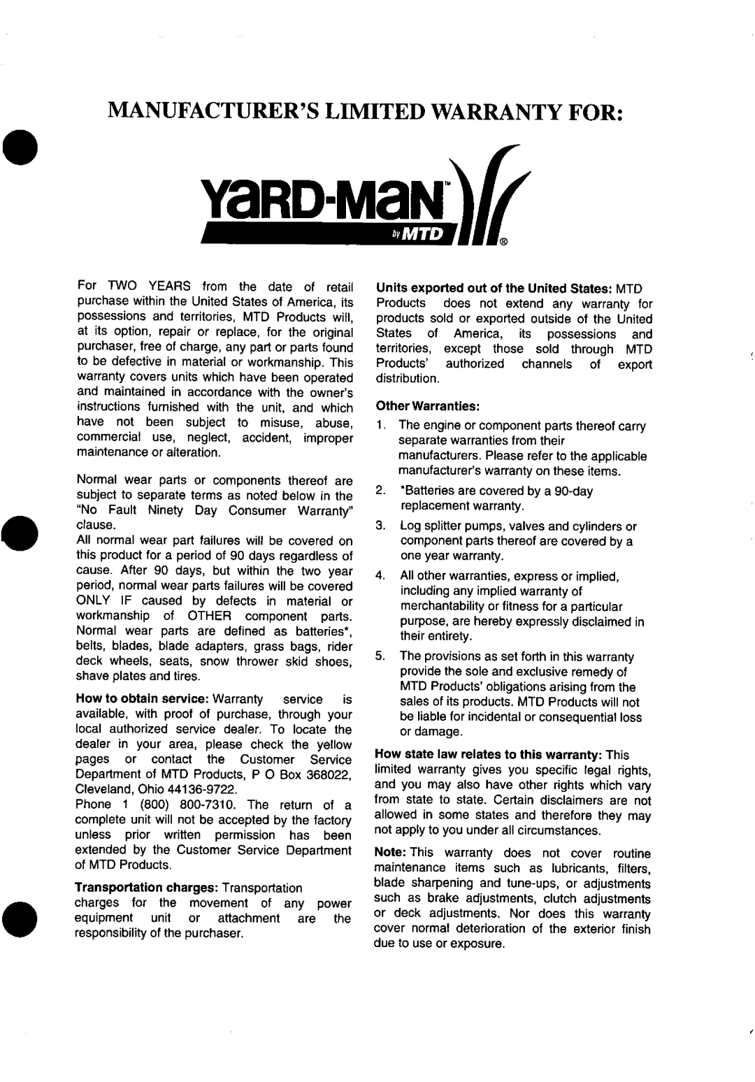 Yard-Man 147Y834P401, 147W834H401 manual 