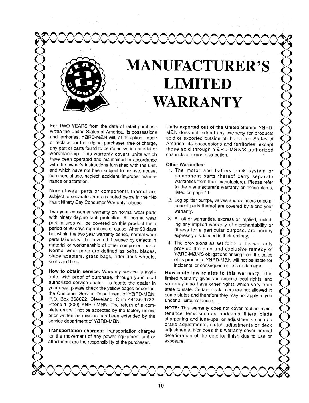 Yard-Man 18-798-401 manual 