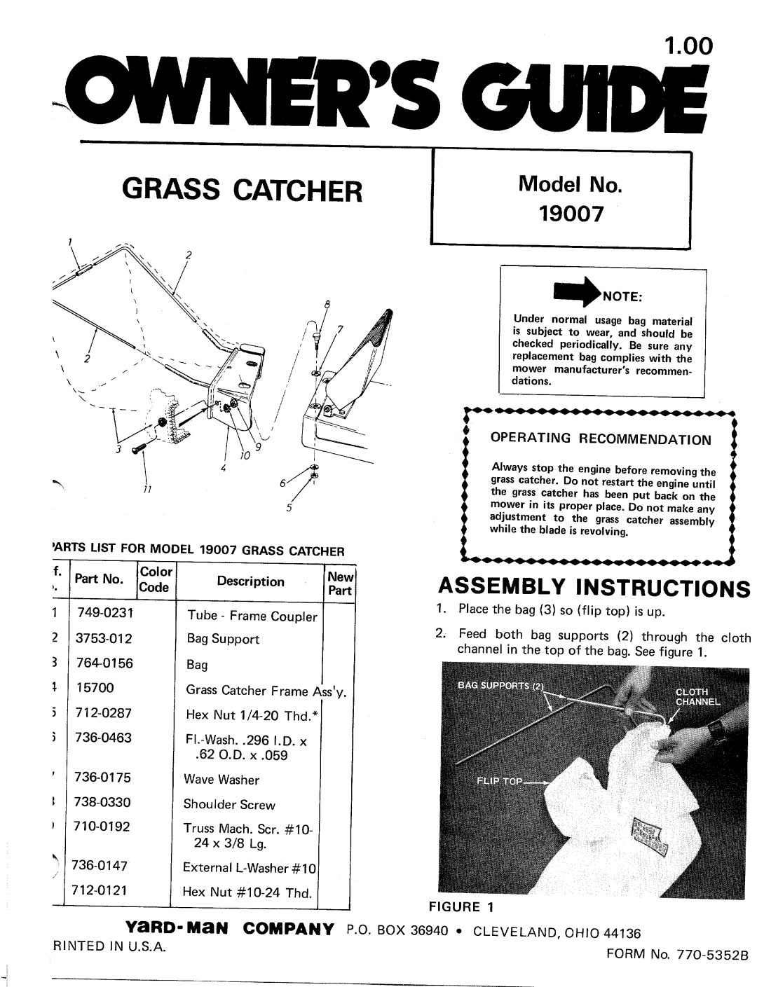 Yard-Man 19007 manual 