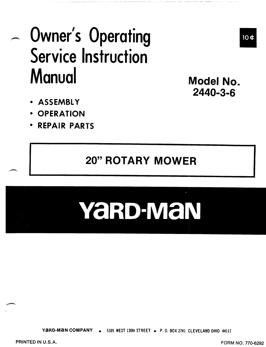 Yard-Man 197298 manual 