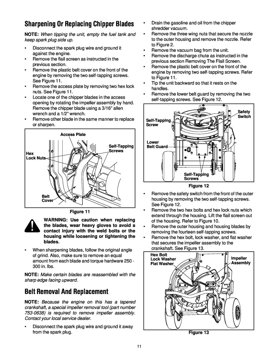 Yard-Man 203 manual Belt Removal And Replacement, Sharpening Or Replacing Chipper Blades 