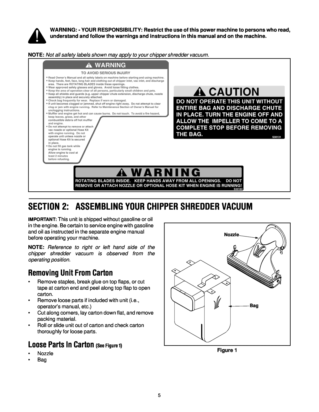Yard-Man 203 manual Removing Unit From Carton, Loose Parts In Carton See Figure 