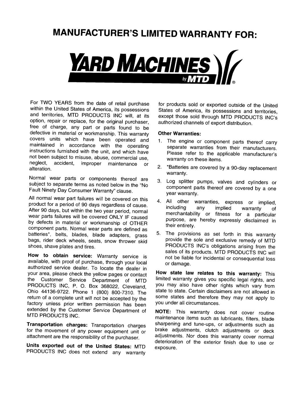 Yard-Man 203B, 103A manual 