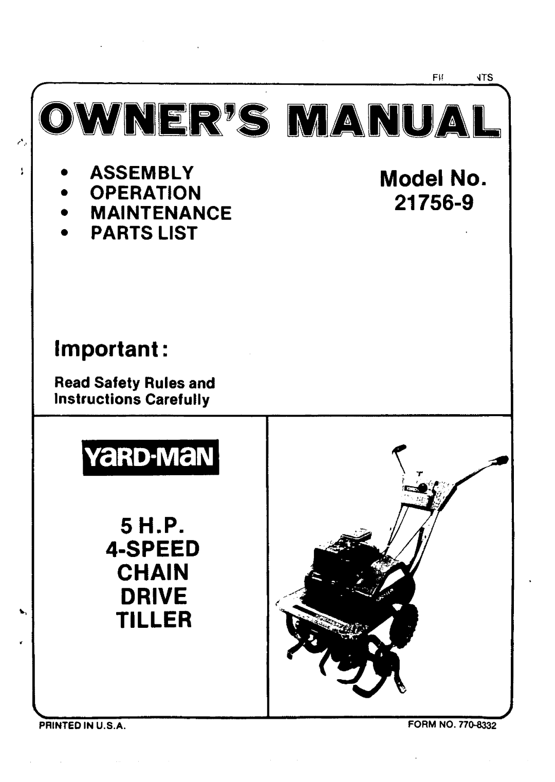 Yard-Man 21756-9 manual 