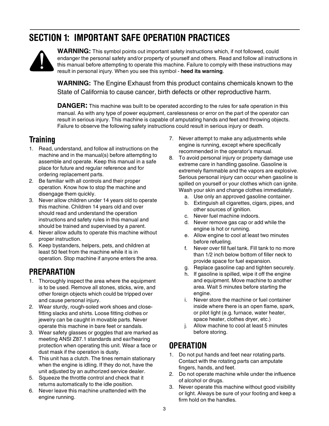 Yard-Man 21A-144R401 manual Important Safe Operation Practices, Training 