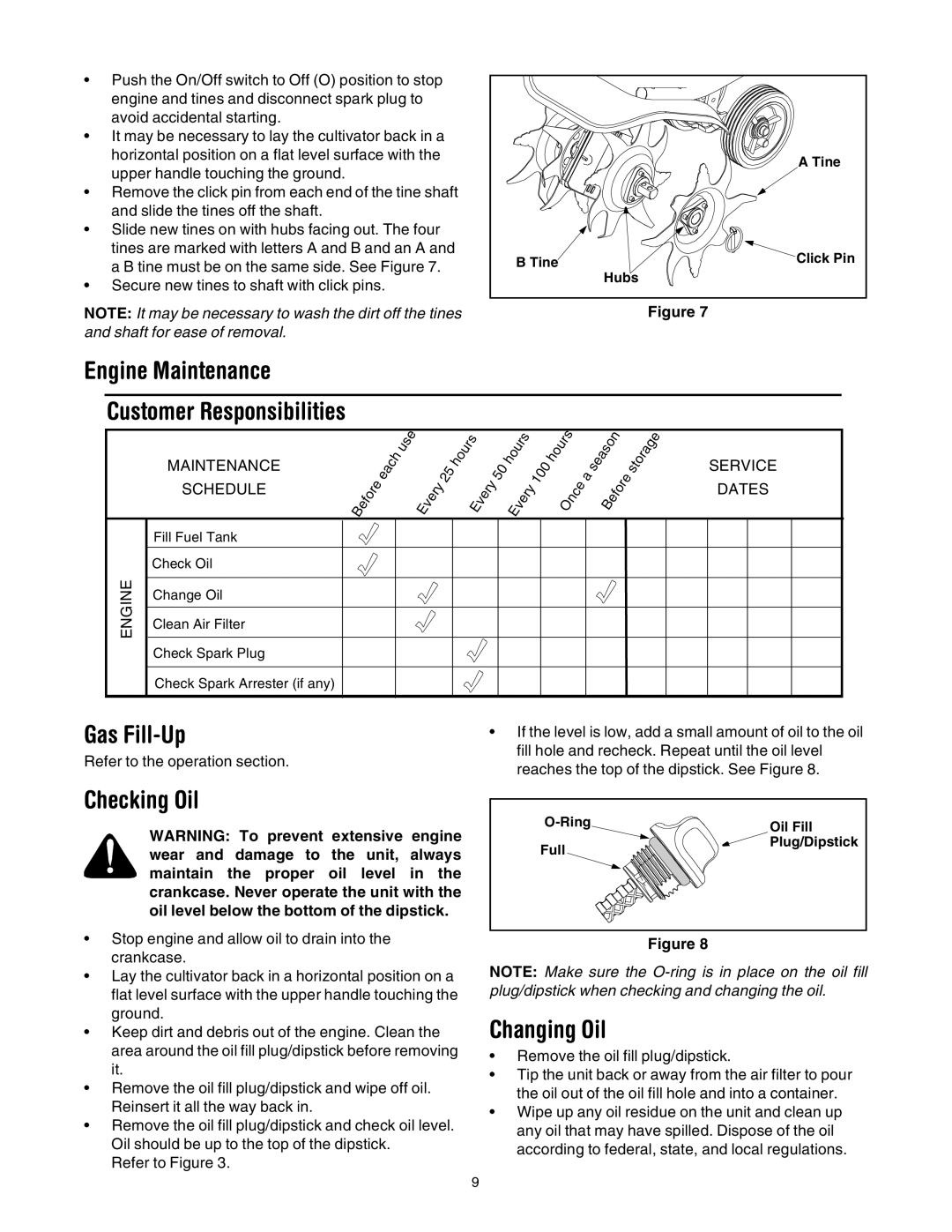 Yard-Man 21A-144R401 manual Engine Maintenance, Checking Oil, Changing Oil 