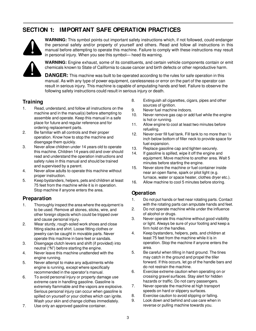 Yard-Man 21A-392B401 manual Important Safe Operation Practices, Training, Preparation 