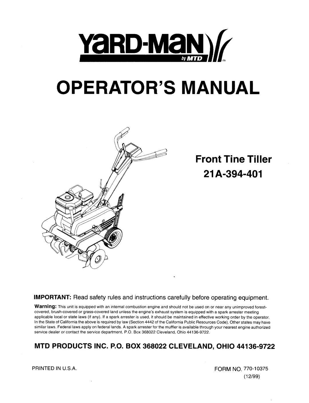 Yard-Man 21A-394-401 manual 