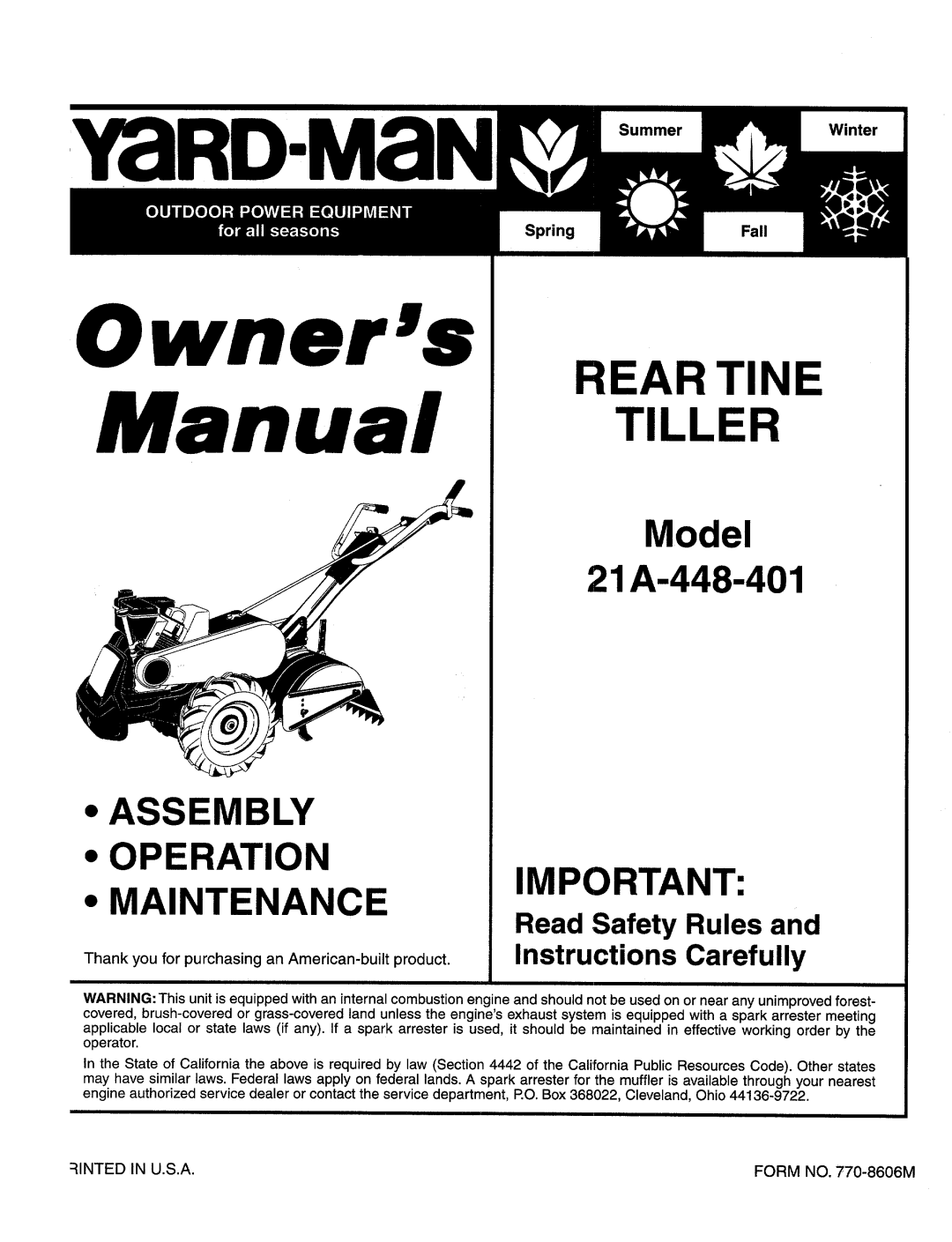 Yard-Man 21A-448-401 manual 