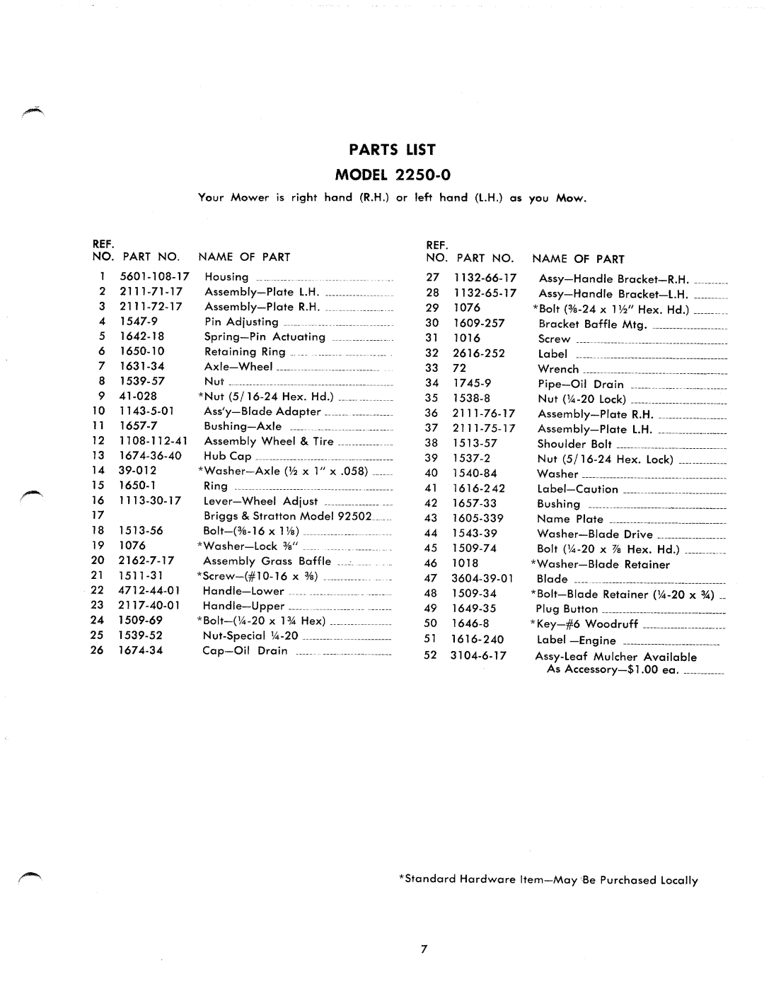 Yard-Man 2250-0 manual 