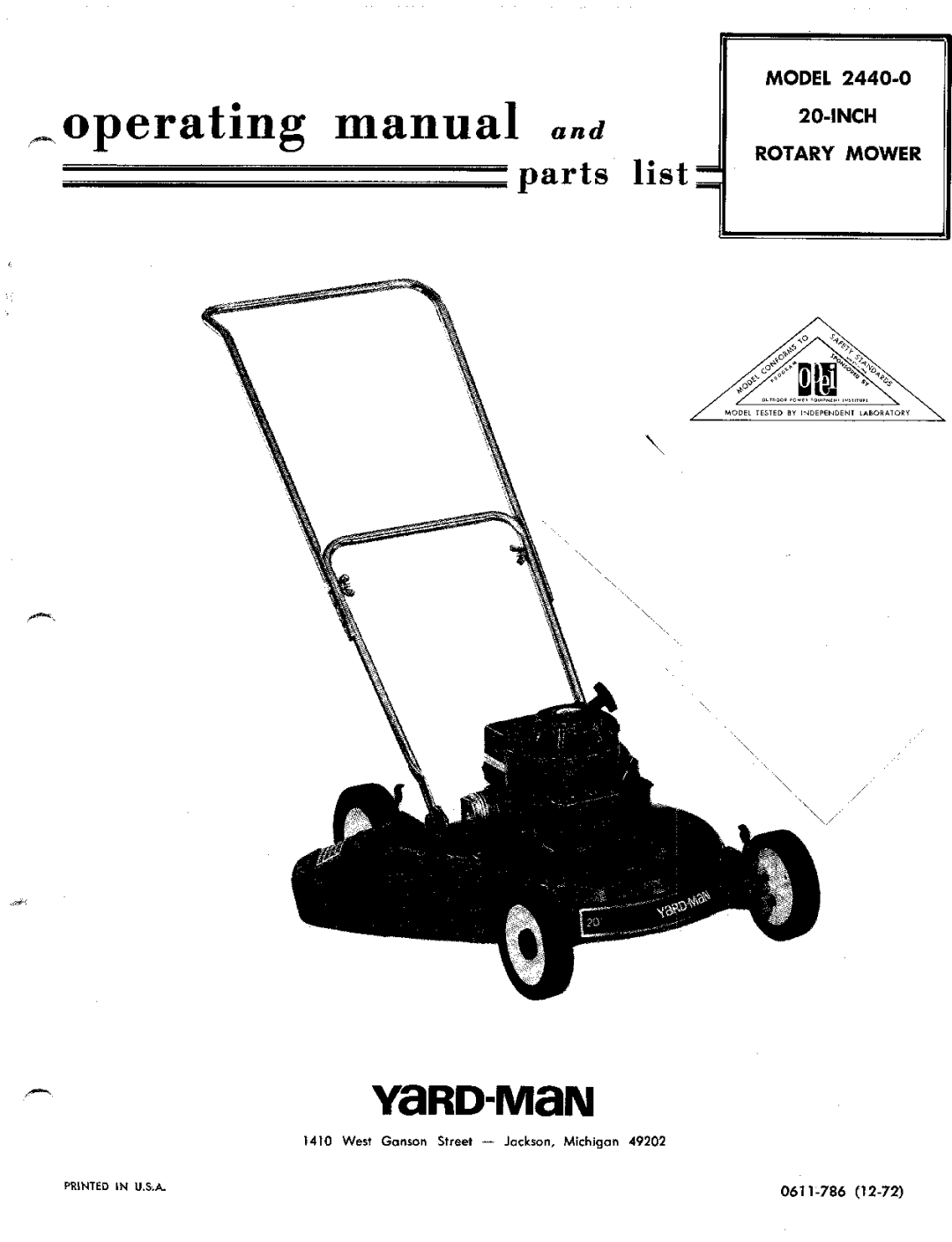 Yard-Man 2440-0 manual 