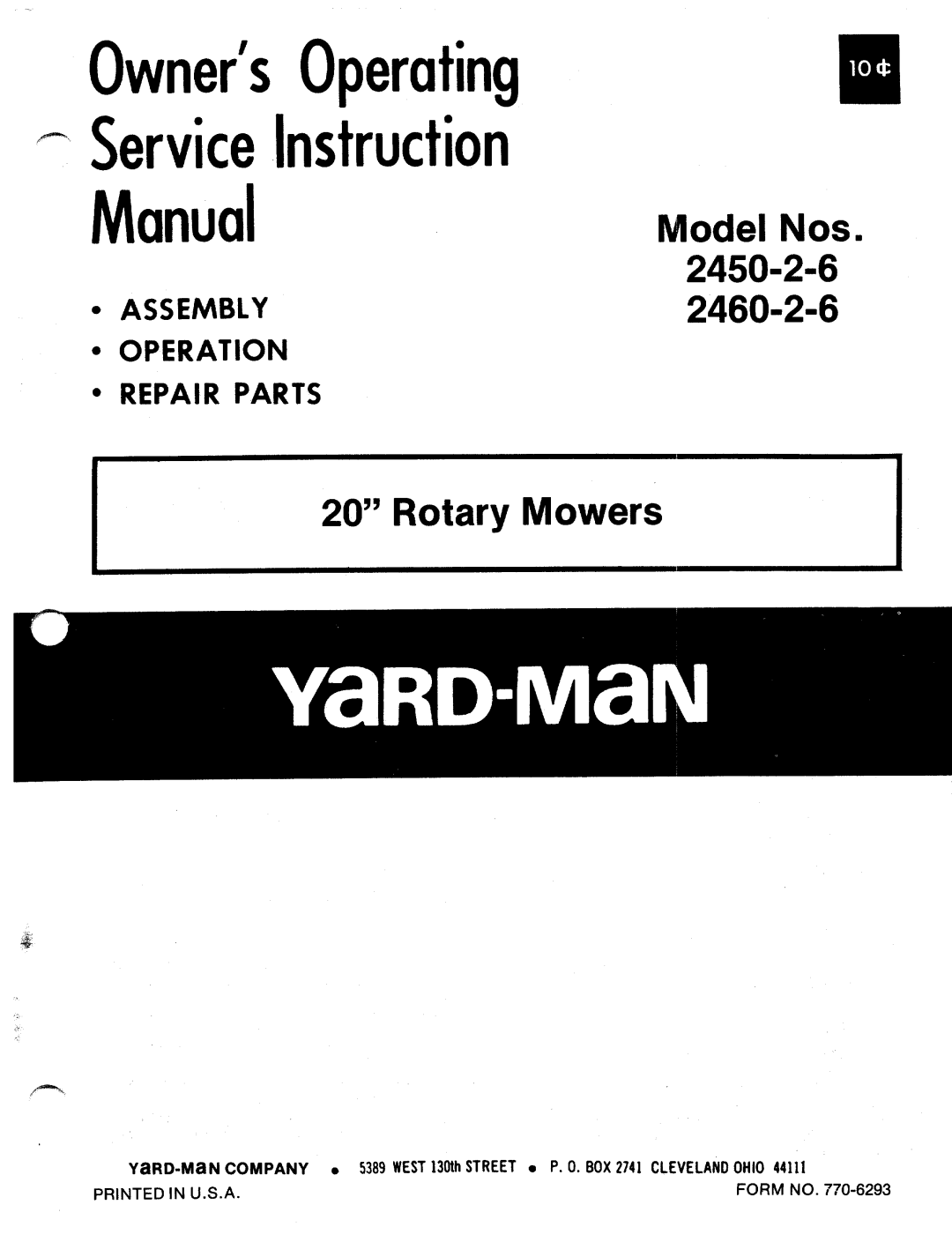 Yard-Man 2460-2-6, 2450-2-6 manual 