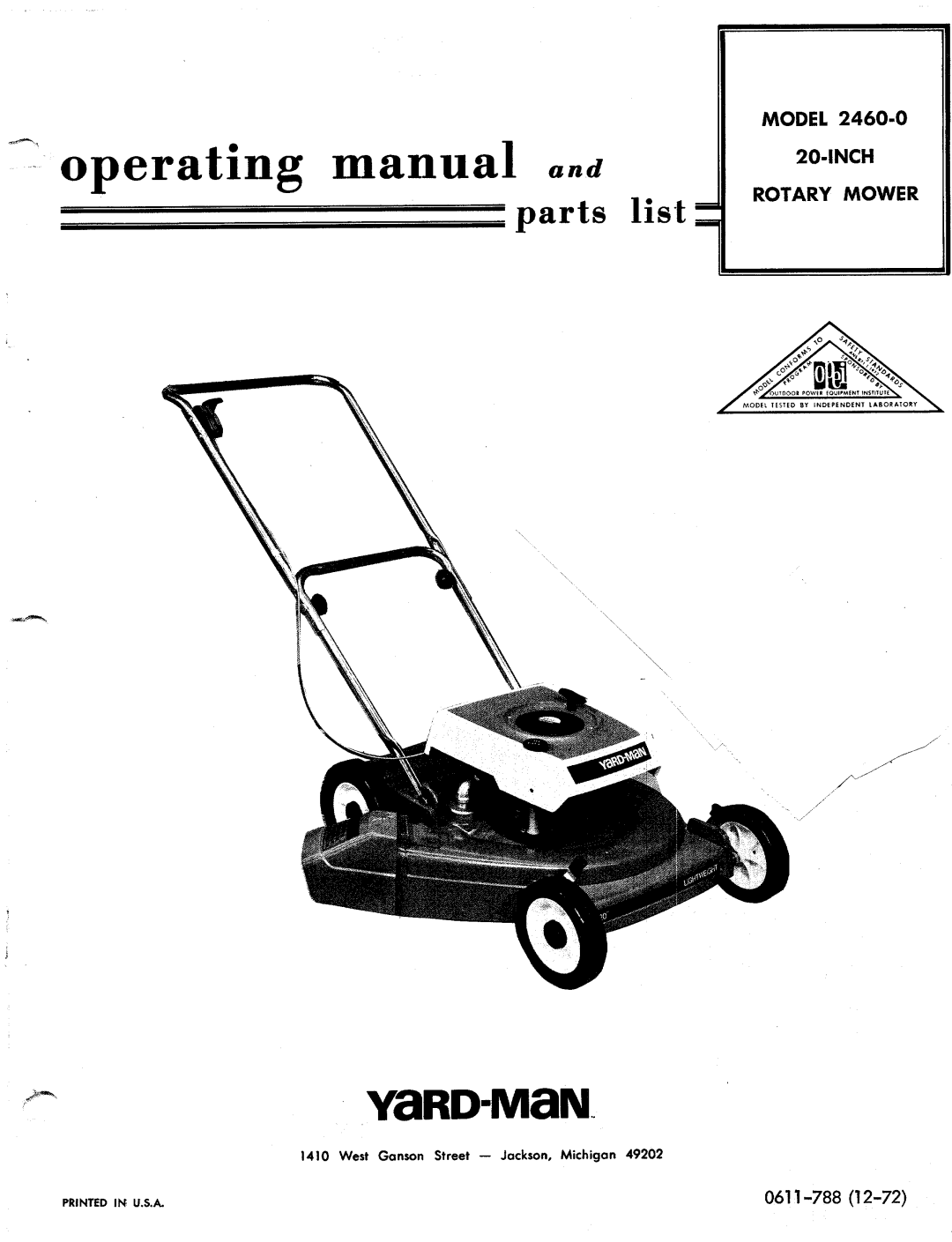 Yard-Man 2460-0 manual 