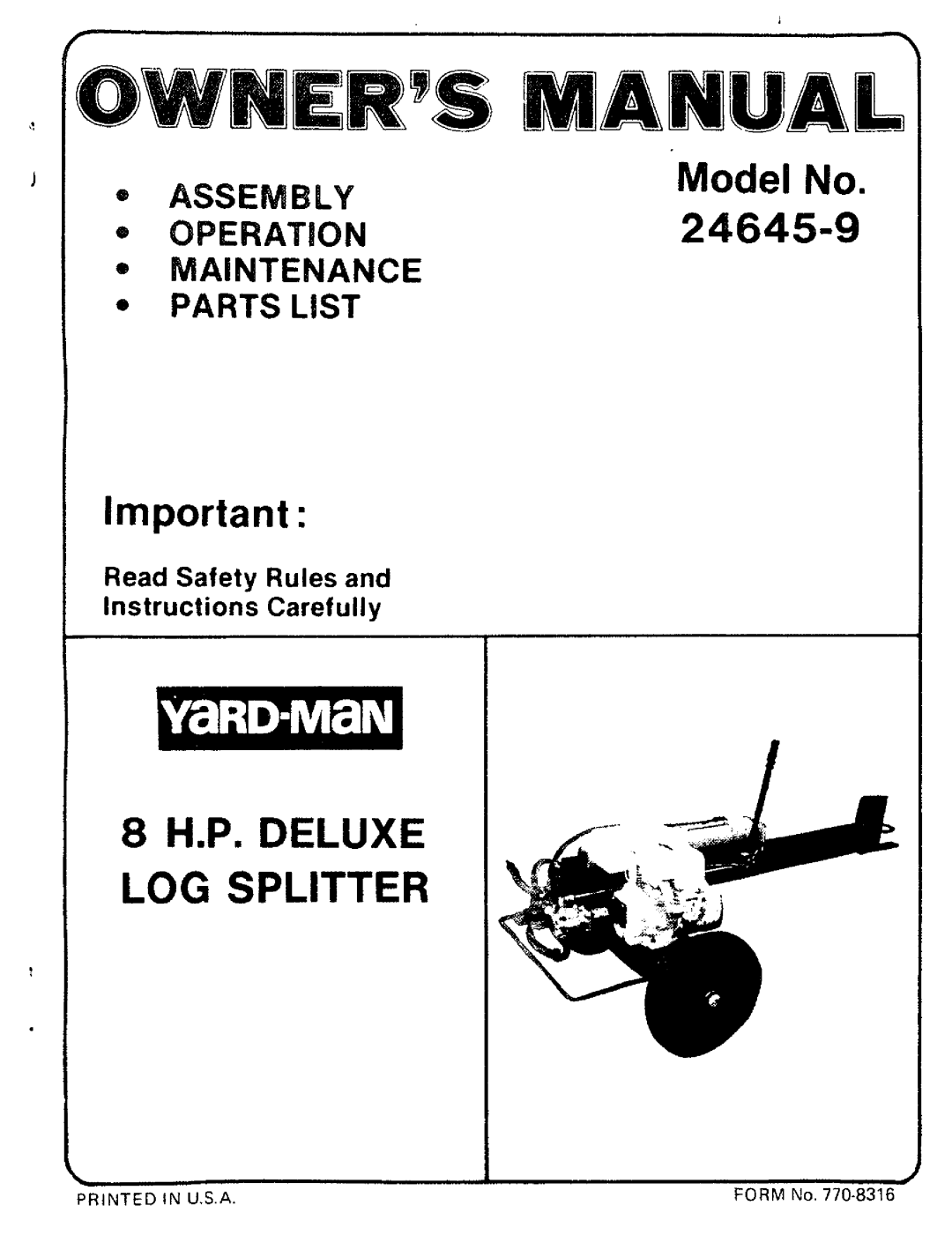 Yard-Man 24645-9 manual 