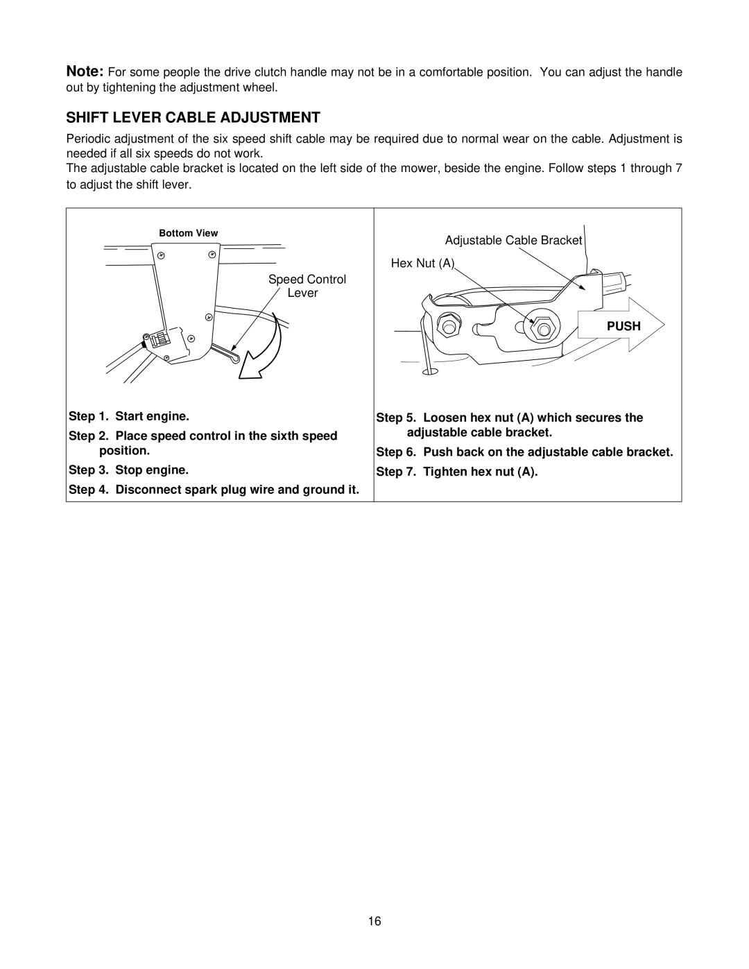 Yard-Man 247.37979 manual Shift Lever Cable Adjustment, Push 