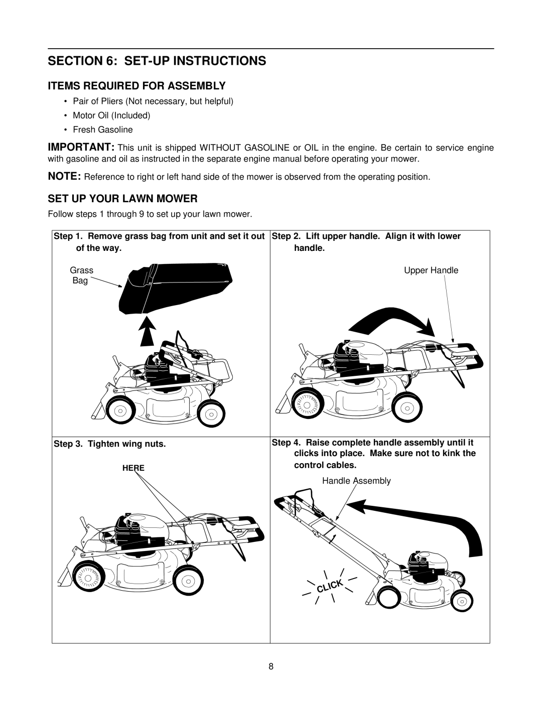 Yard-Man 247.37979 manual SET-UP Instructions, Items Required for Assembly, SET UP Your Lawn Mower 