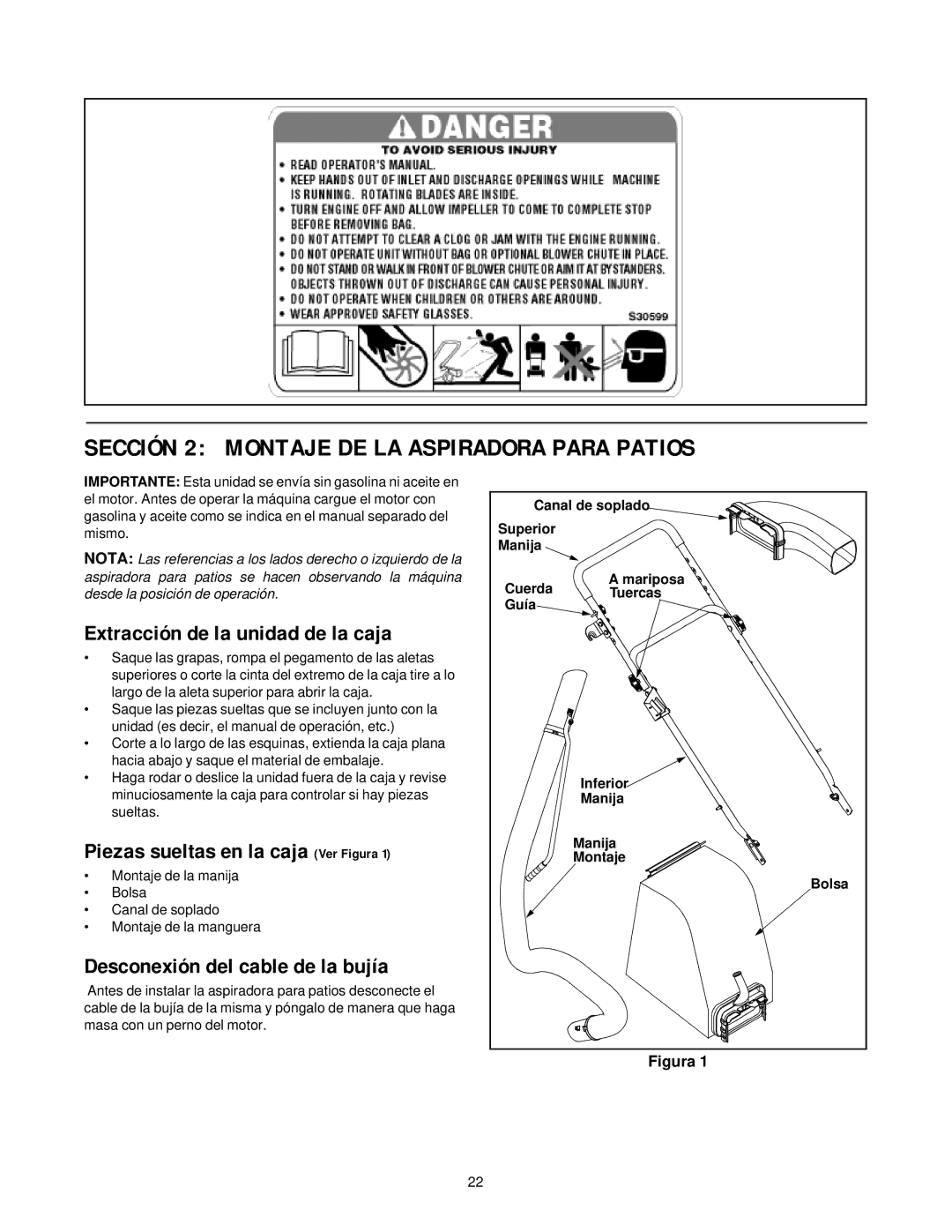 Yard-Man 247.77038 Sección 2 Montaje DE LA Aspiradora Para Patios, Extracción de la unidad de la caja, Canal de soplado 