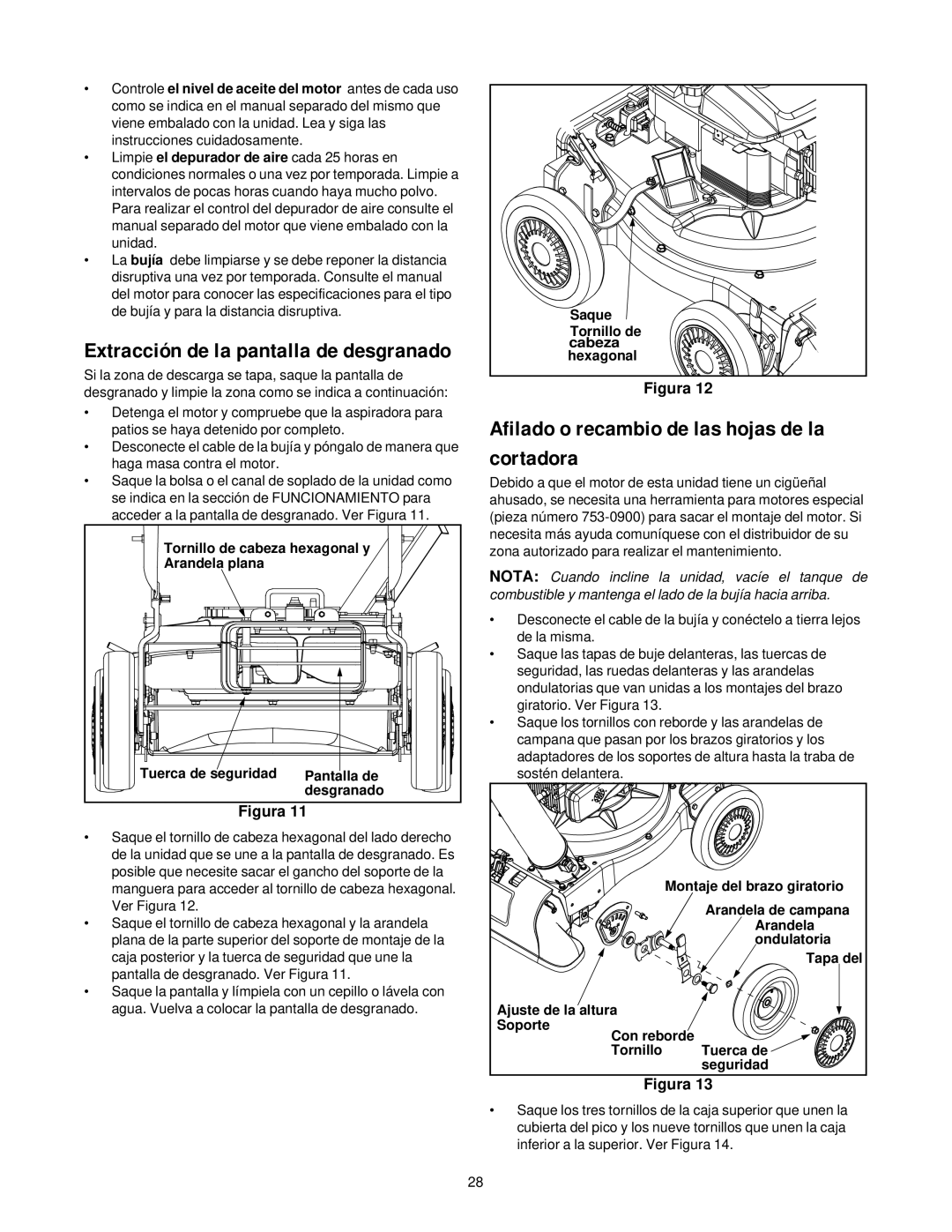 Yard-Man 247.77038 manual Afilado o recambio de las hojas de la cortadora 